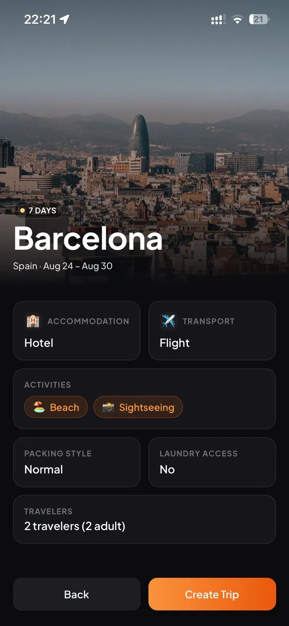 Voyagen trip summary for Barcelona
